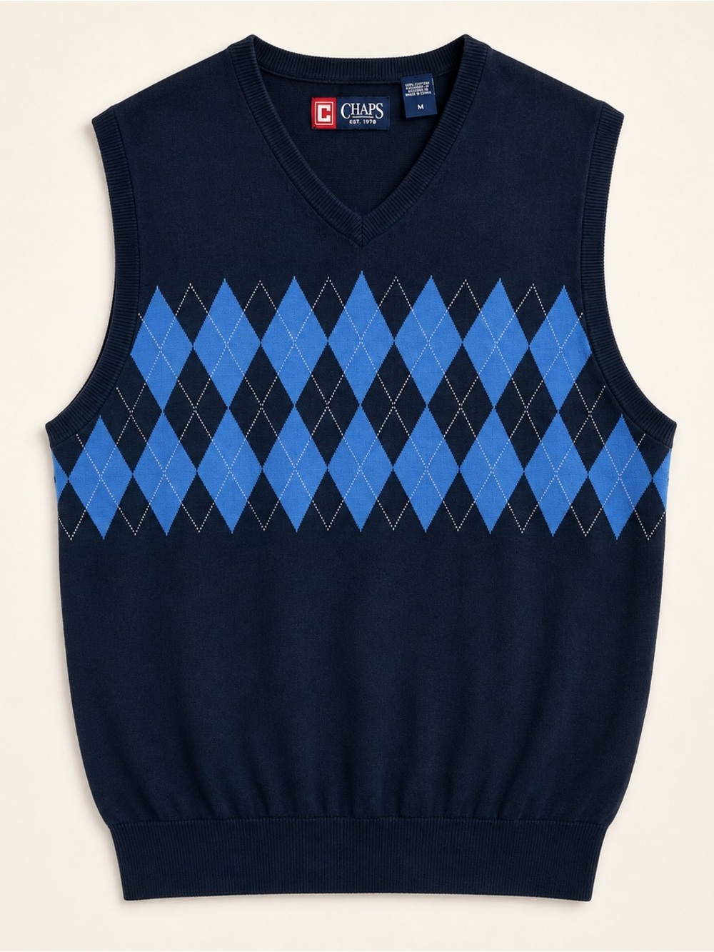 Chaps Navy & Blue Argyle V-Neck Sweater Vest